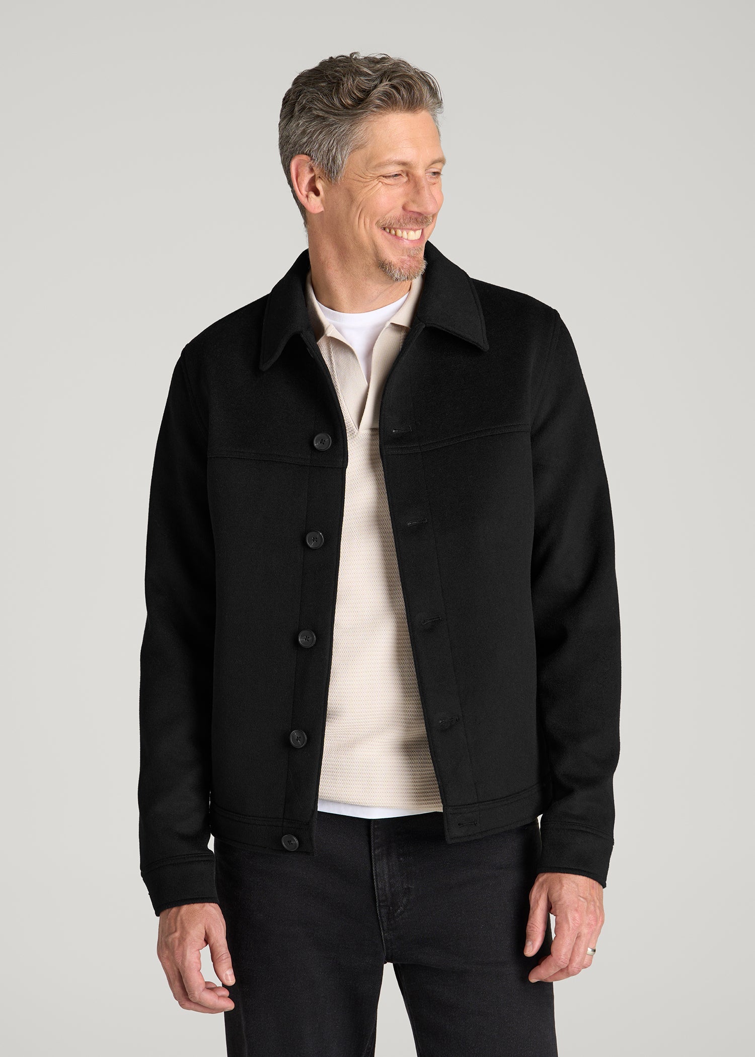 Wool Harrington Jacket for Tall Men in Black