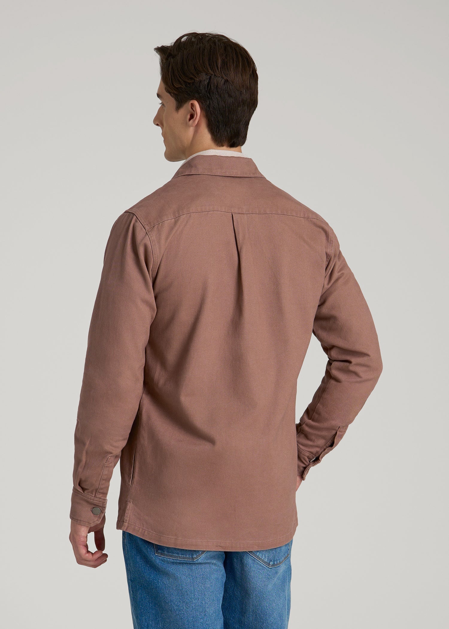 Casual Twill Shirt Jacket for Tall Men in Nutmeg