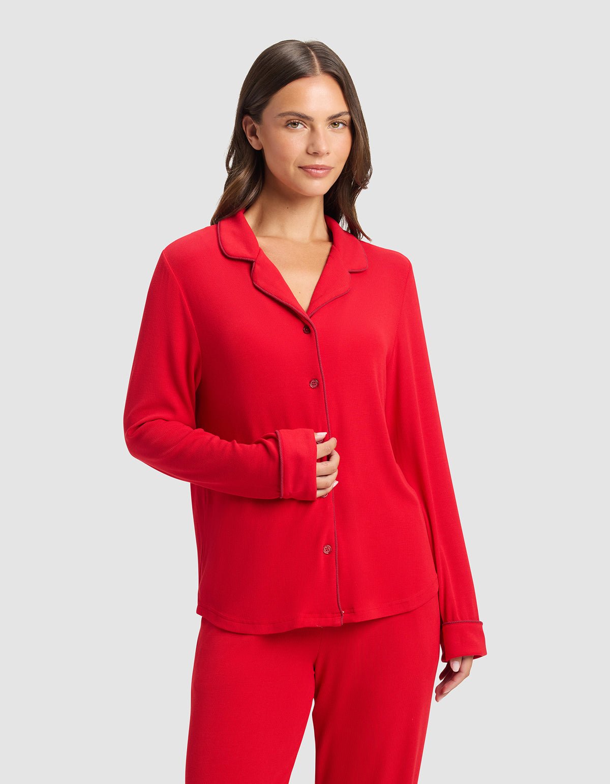 Women's Bamboo Rib-Knit Classic Long Sleeve Pajama Top - Last Chance