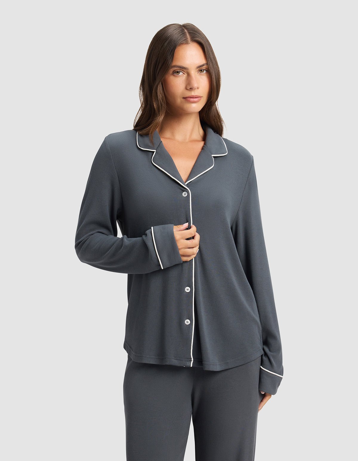 Women's Bamboo Rib-Knit Classic Long Sleeve Pajama Top - Last Chance