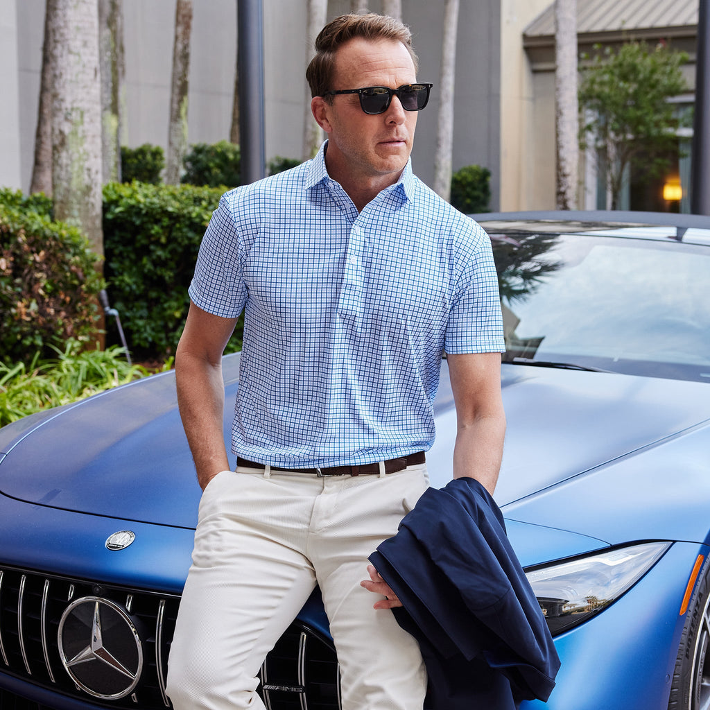 Semi-Spread Collar Polo Blue Tattersall Original