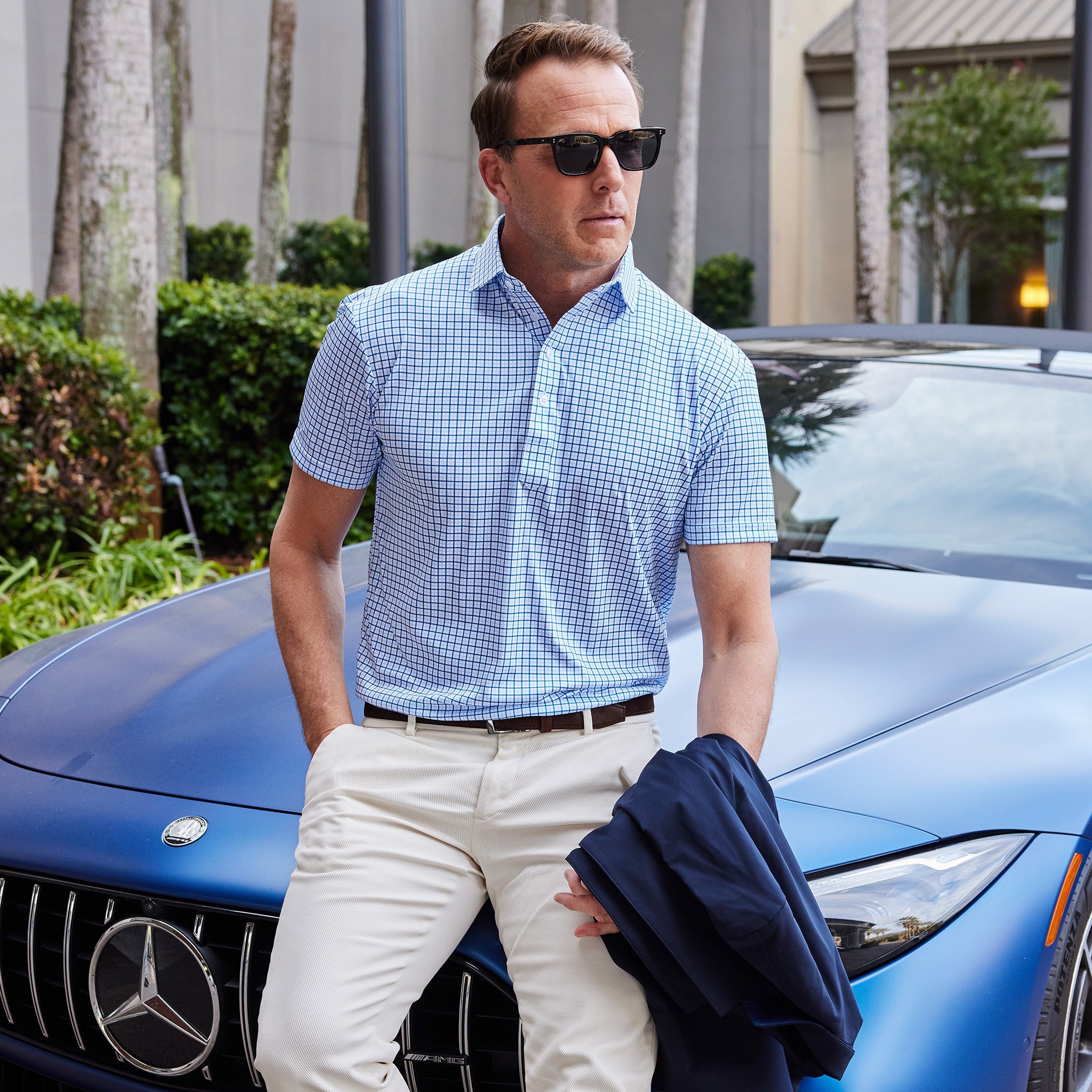 Semi-Spread Collar Polo Blue Tattersall Original