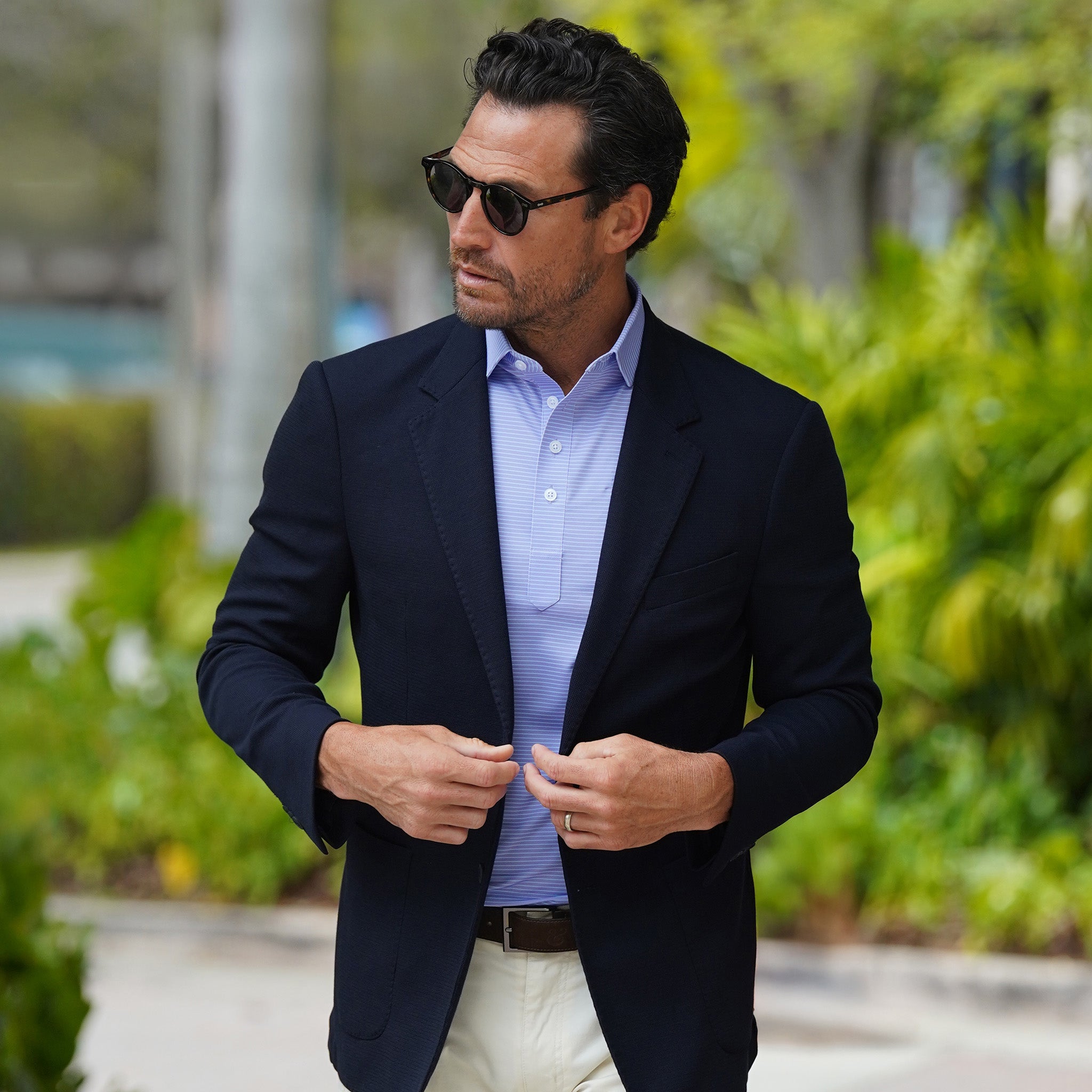 Featherweight Flex Polo Brookline Lavender With Turquoise Stripe