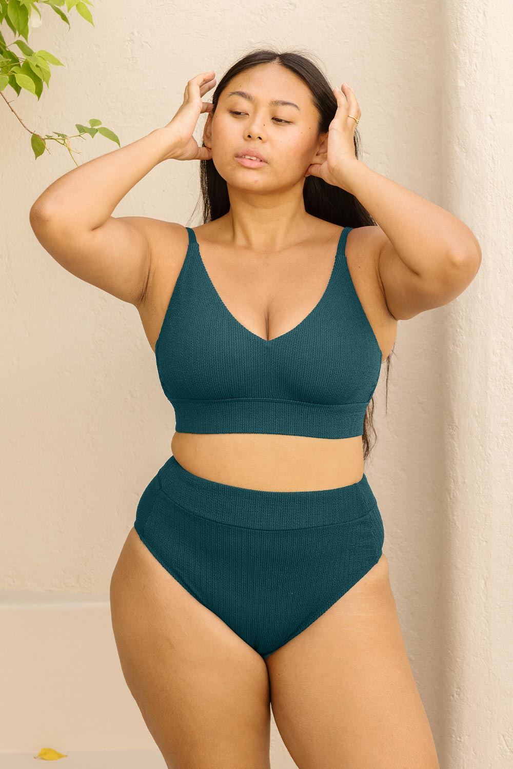 Byron Adjustable Bikini Top - Teal Texture