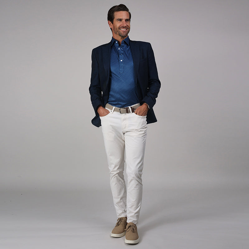 Semi-Spread Collar Polo Blue Polka Dot