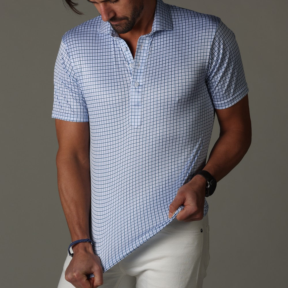 Semi-Spread Collar Polo Blue Tattersall Original