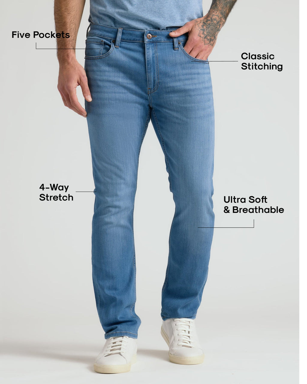 Medium Indigo Wash Straight Comfort Stretch Jeans