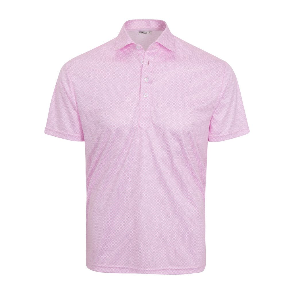 Semi-Spread Collar Polo Crest Point Pink and White