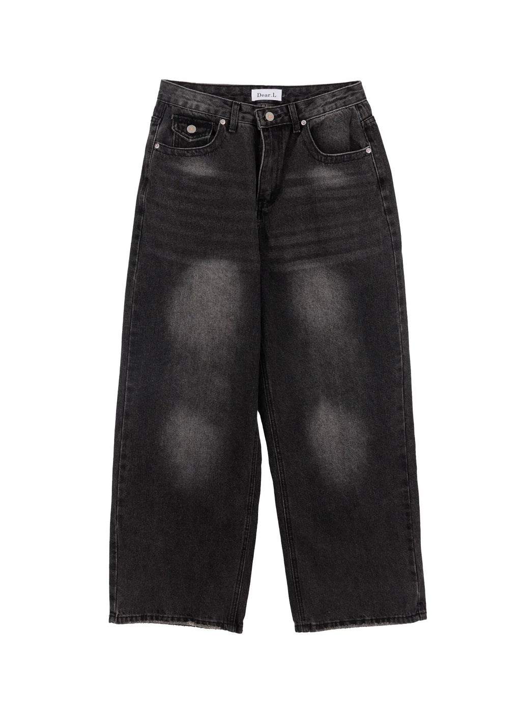 Men's Washed Black Wide Leg Jeans IF511