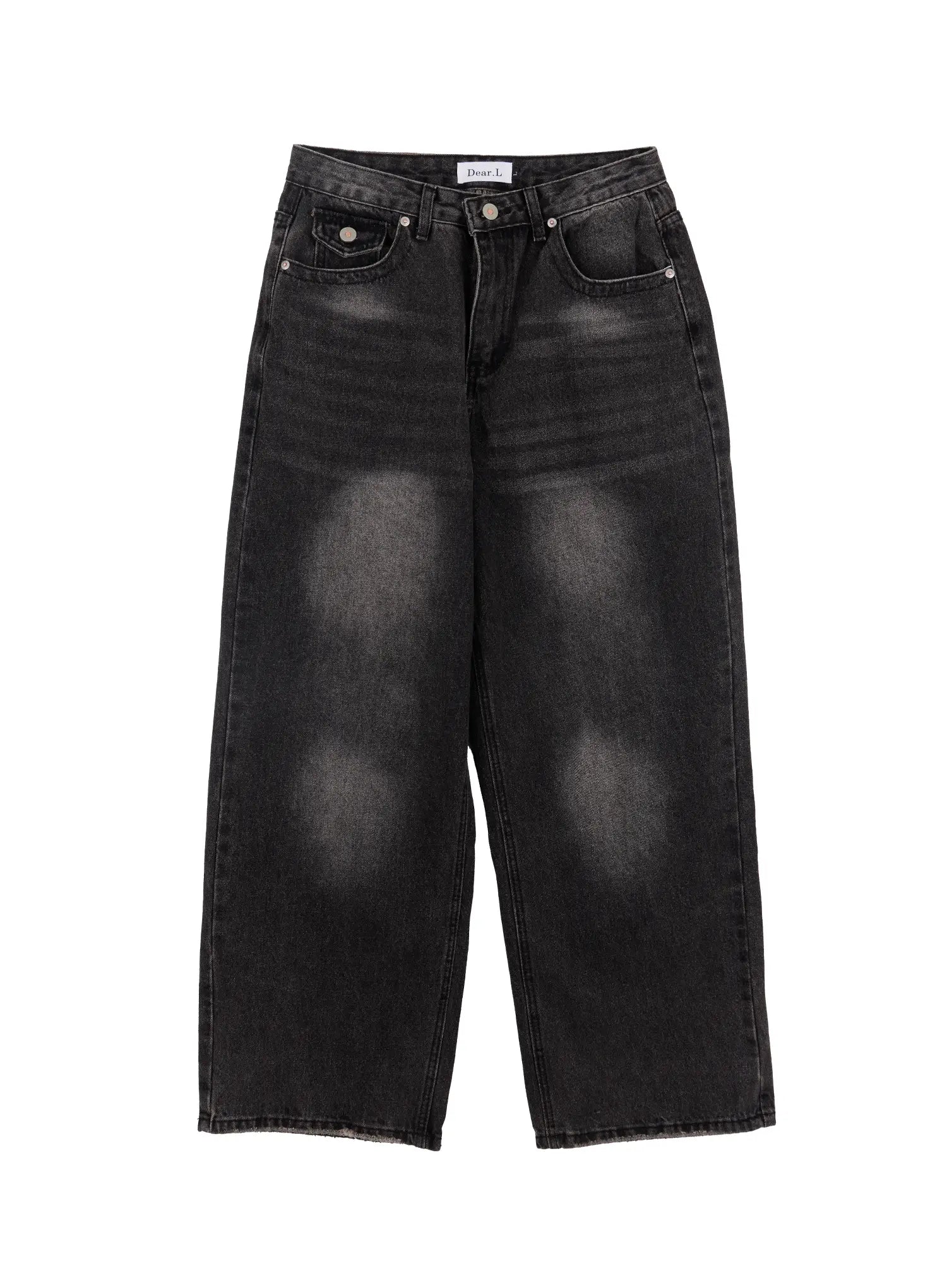 Men's Washed Black Wide Leg Jeans IF511