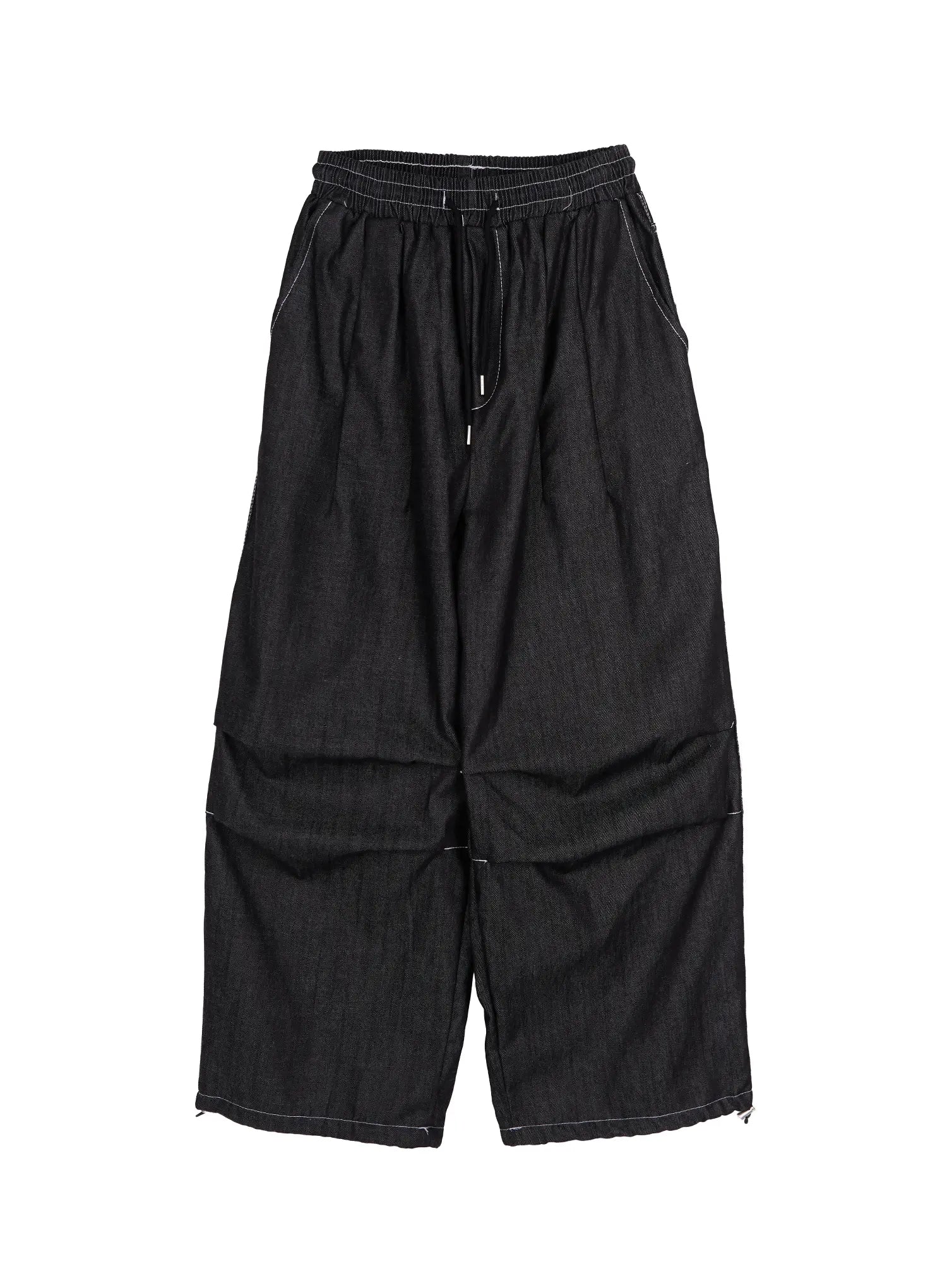 Men's Plaid Pocket Drawstring Jeans (Black) IU510