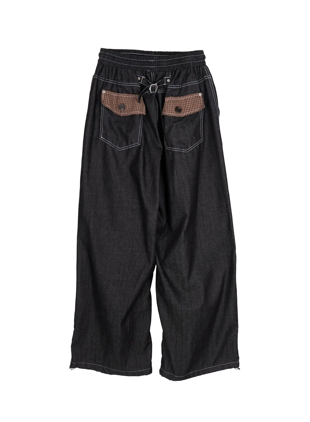 Men's Plaid Pocket Drawstring Jeans (Black) IU510