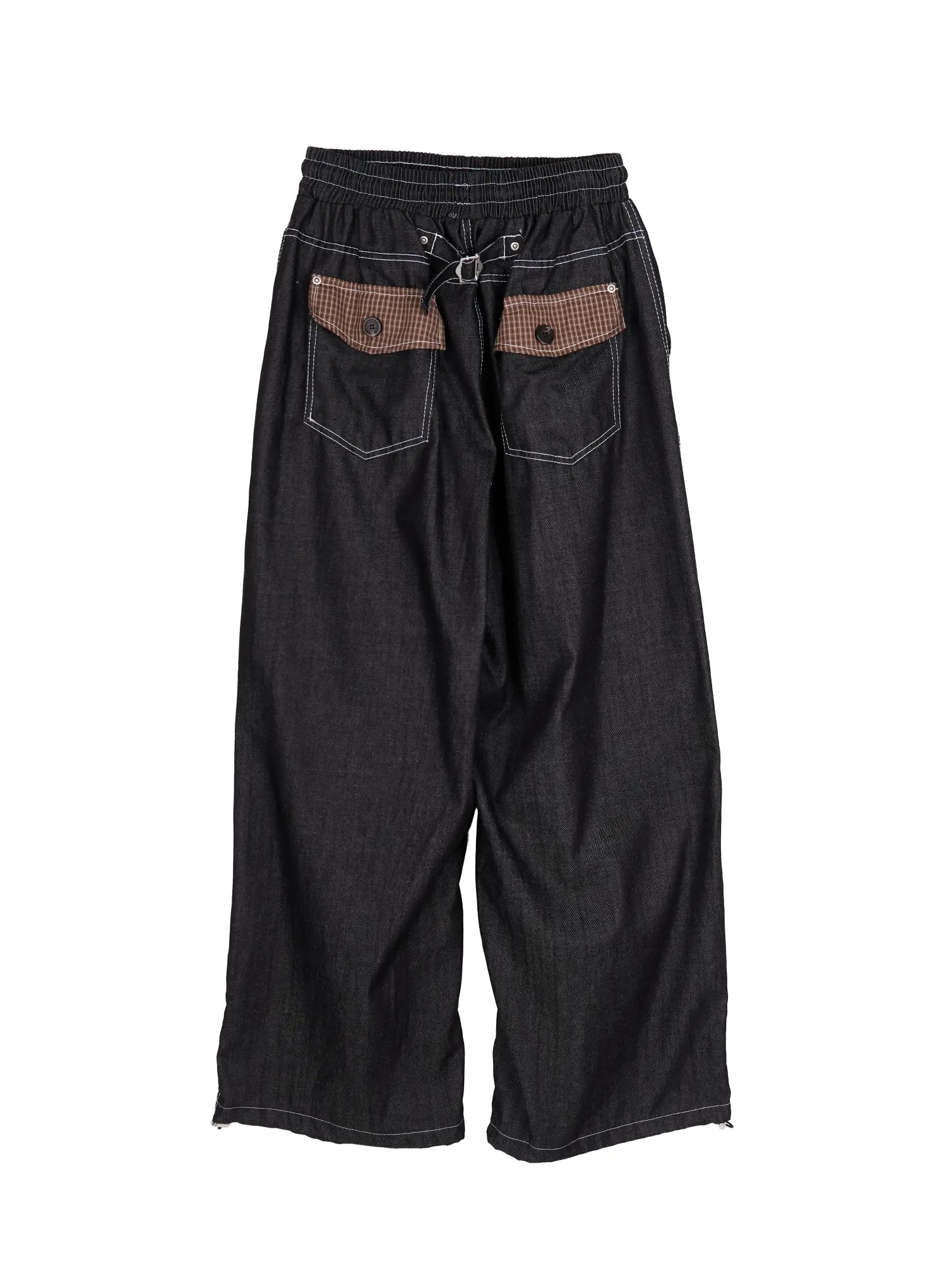 Men's Plaid Pocket Drawstring Jeans (Black) IU510
