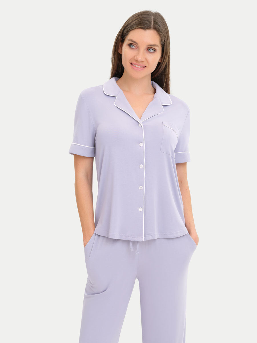 Short Sleeve Bamboo Pajama Set with Pants