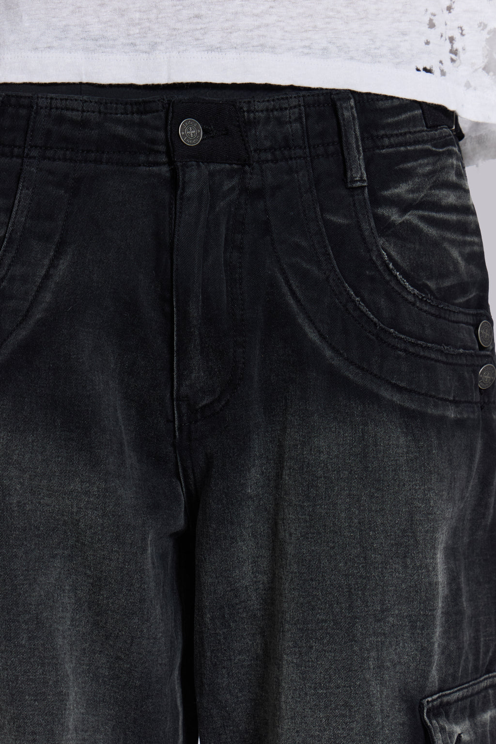 Sun Faded Black Trooper Cargo Pants