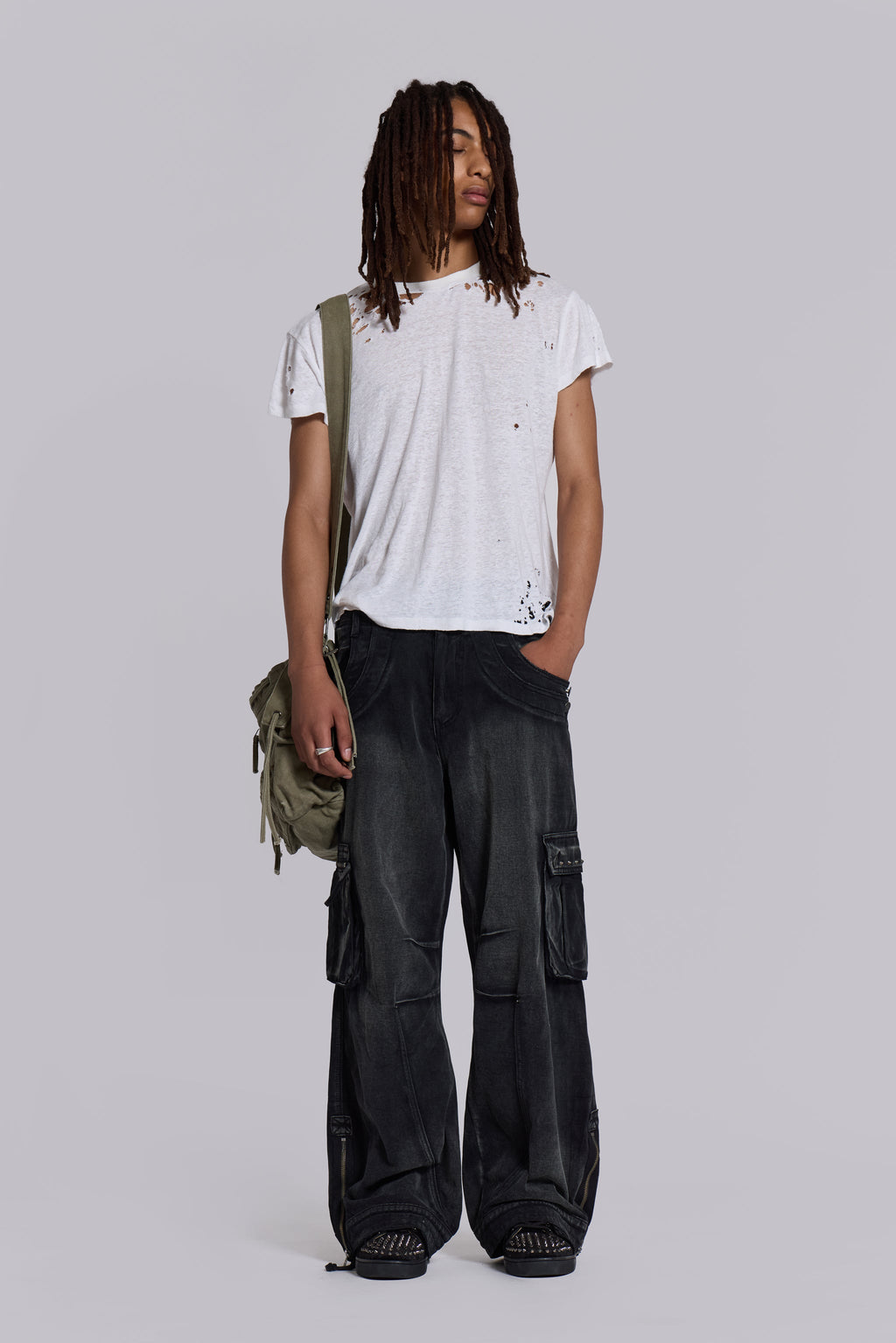 Sun Faded Black Trooper Cargo Pants