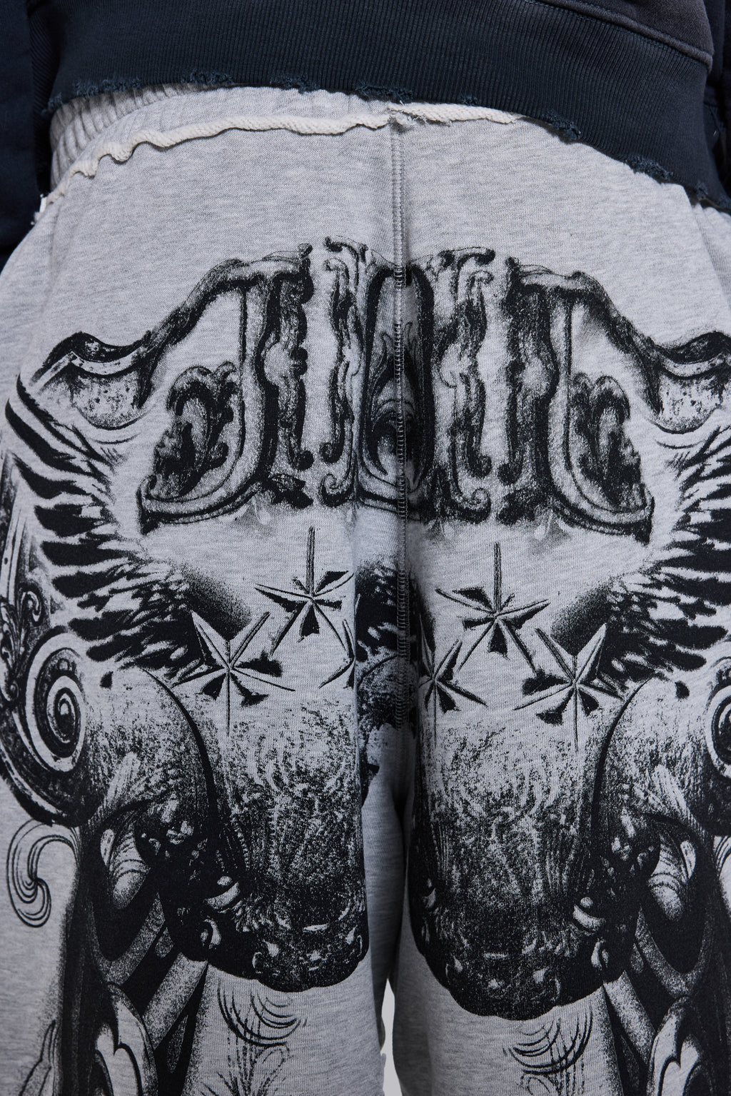 Grey Marl Gothic Print Baggy Monster Joggers