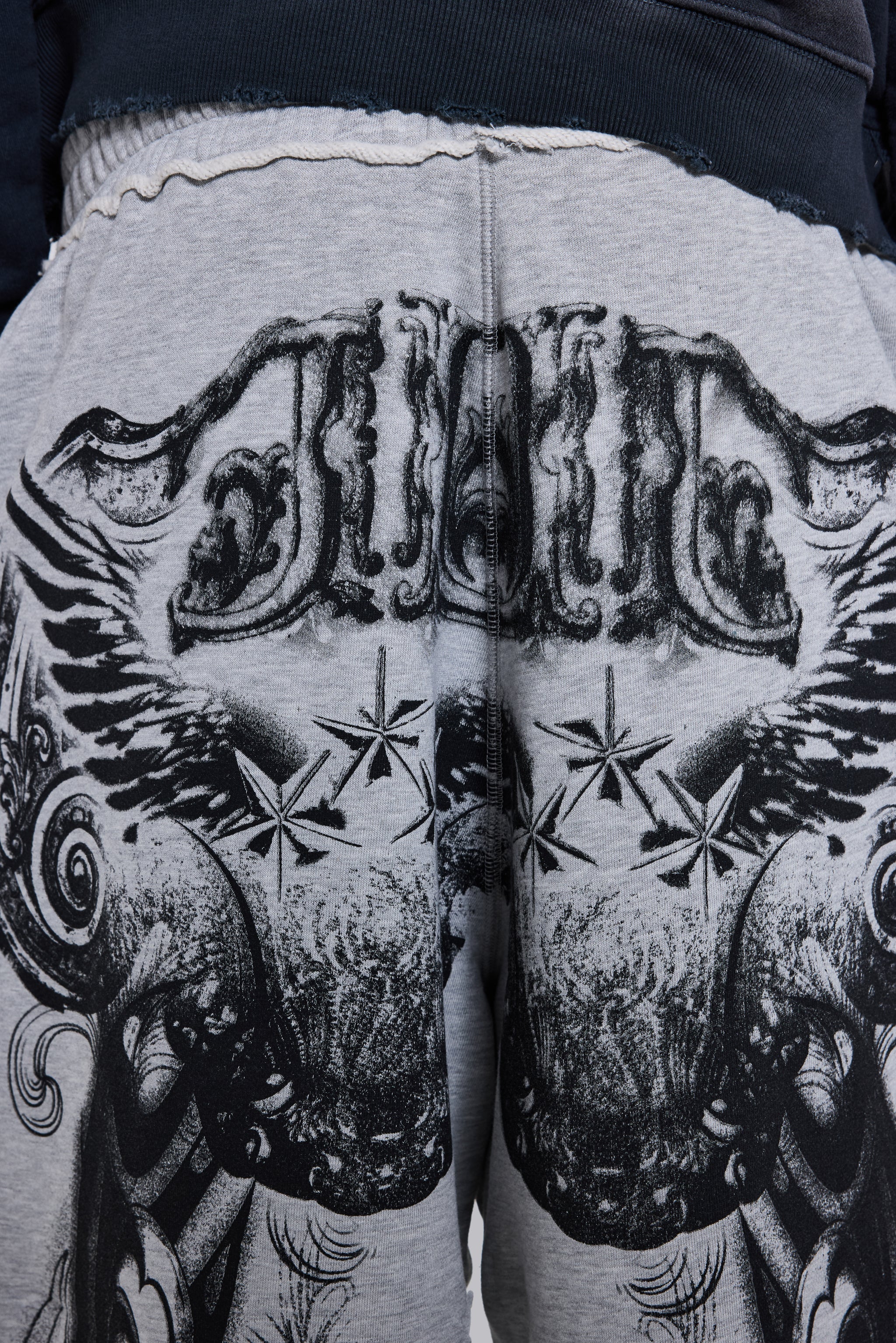 Grey Marl Gothic Print Baggy Monster Joggers