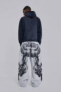 Grey Marl Gothic Print Baggy Monster Joggers