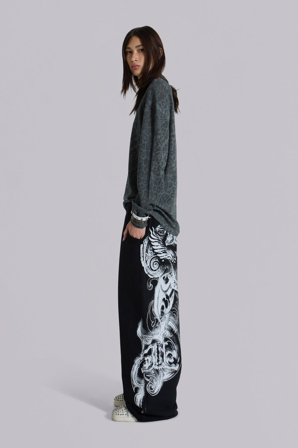 Black Gothic Print Baggy Monster Joggers