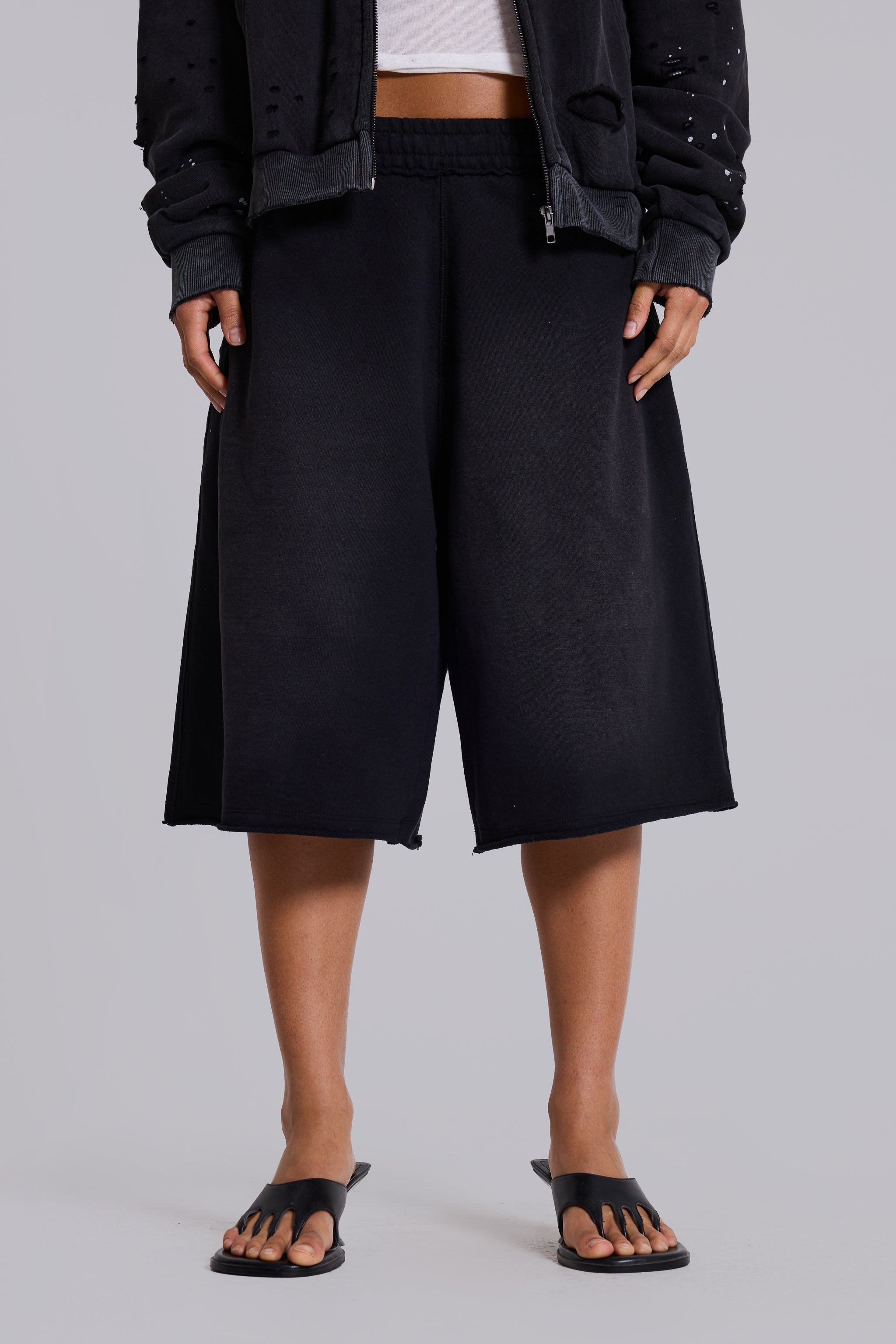 Washed Black Monster Jogger Shorts