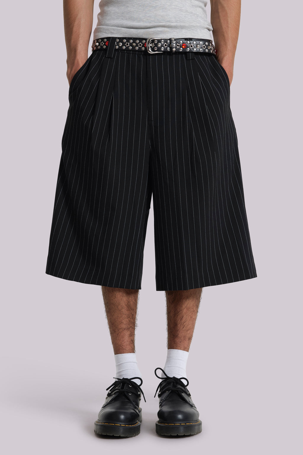 Black Pinstripe Goliath Baggy Shorts