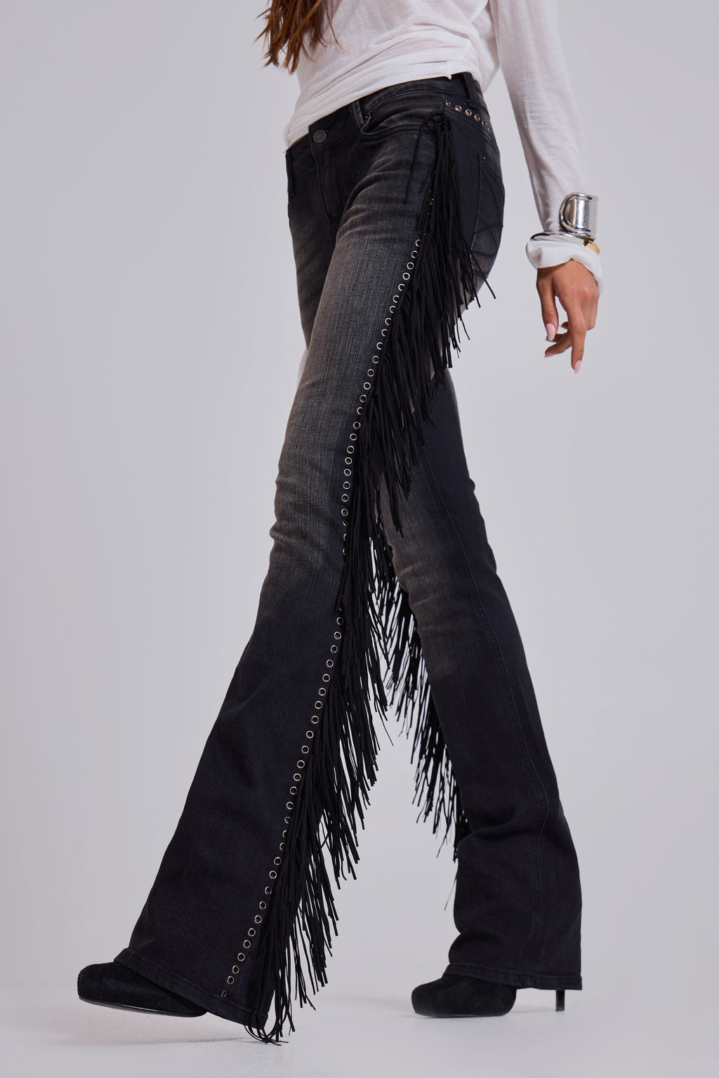 El Topo Fringe Bootcut Jeans in Black Wash