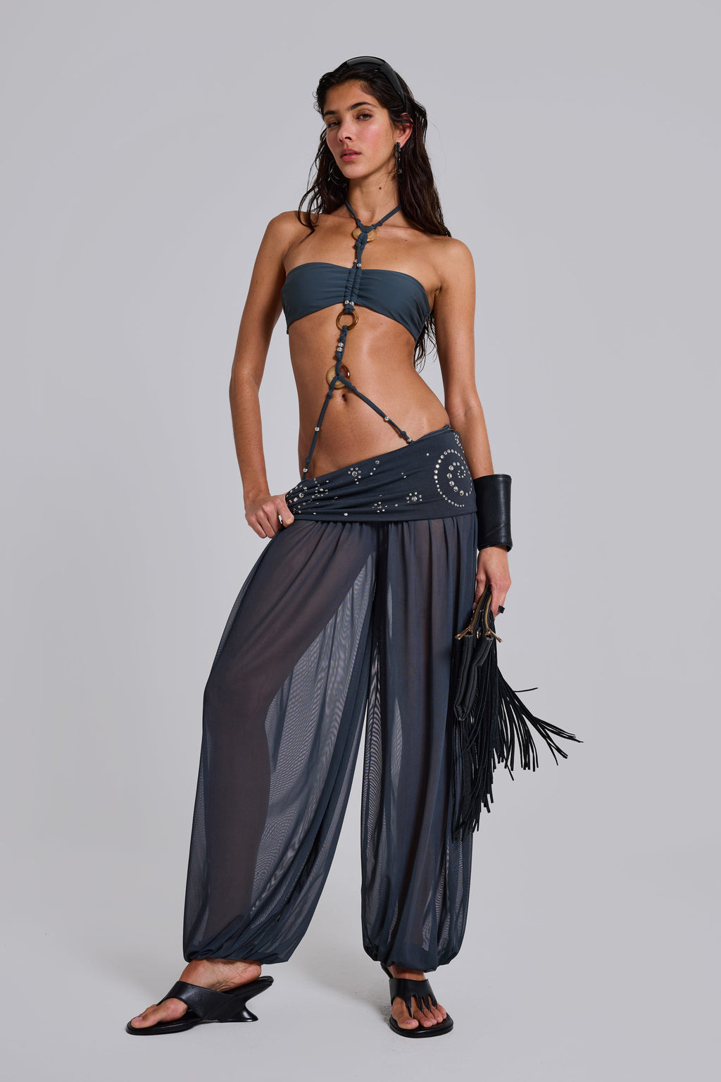 Pelagia Foldover Studded Balloon Trousers