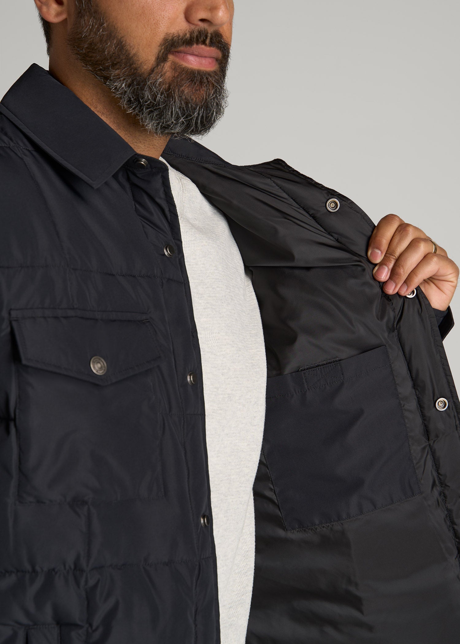 LJ&S Puffer Shirt Jacket for Tall Men in Black