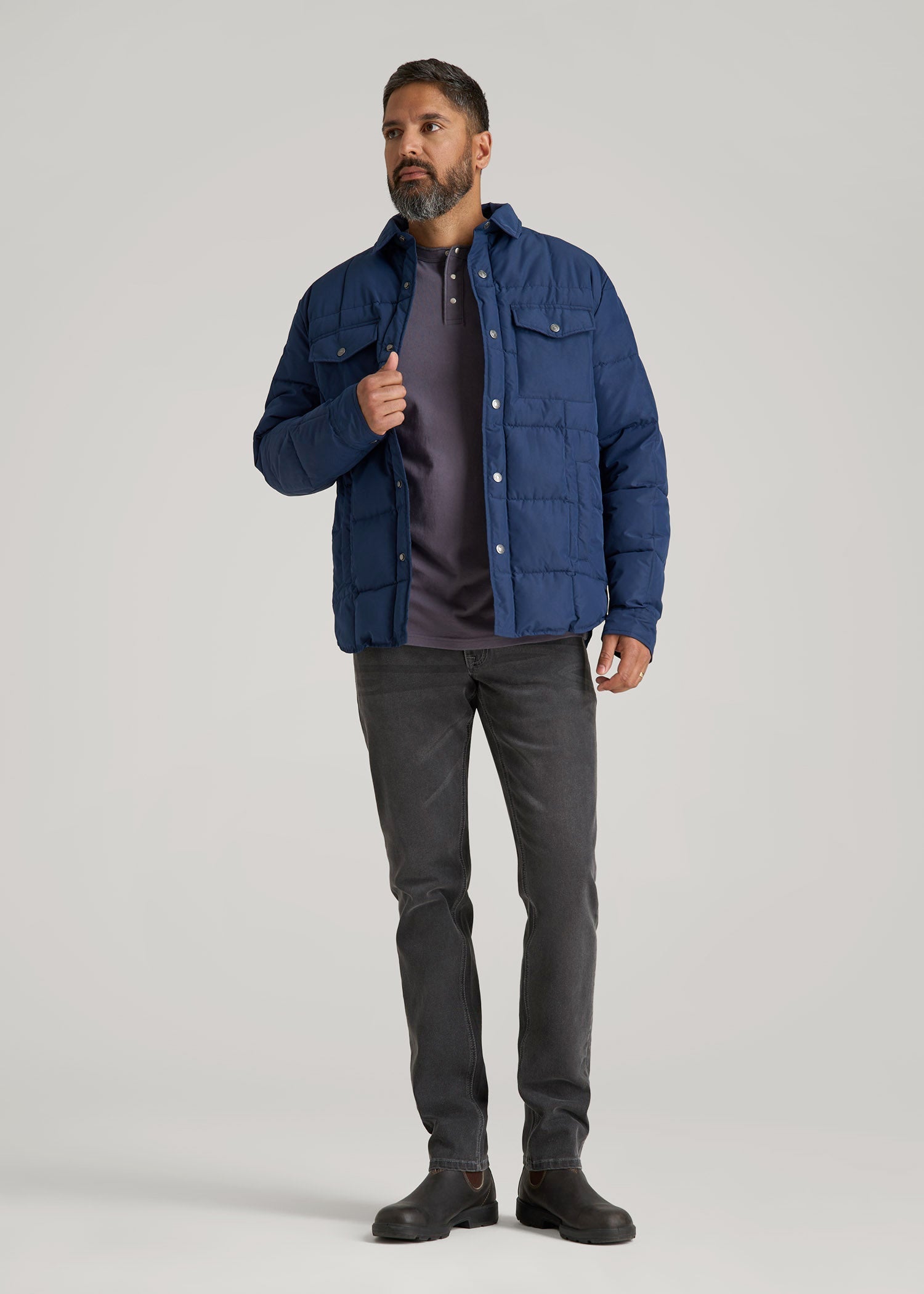 LJ&S Puffer Shirt Jacket for Tall Men in Marine Blue