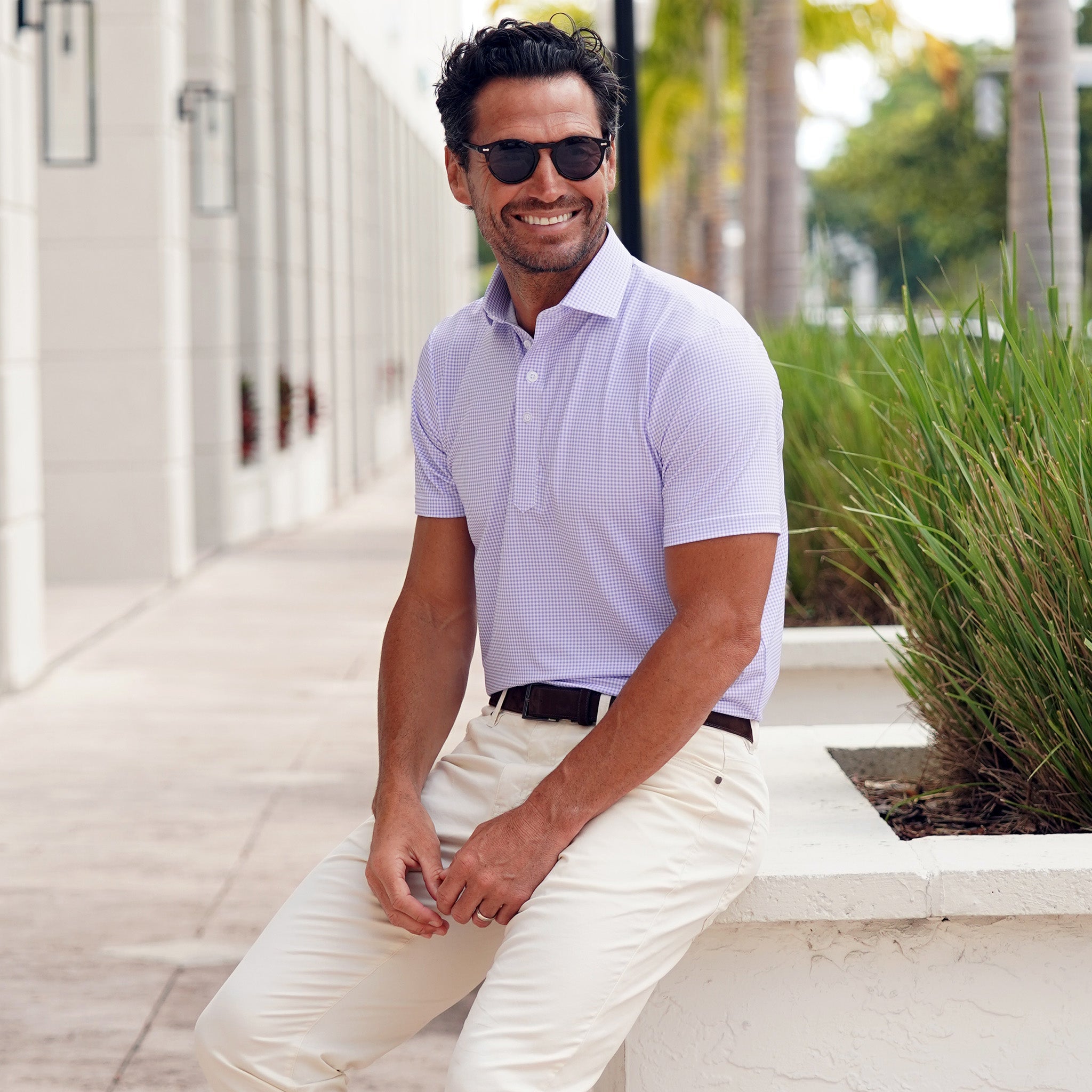 Featherweight Flex Polo Lavender Micro Gingham