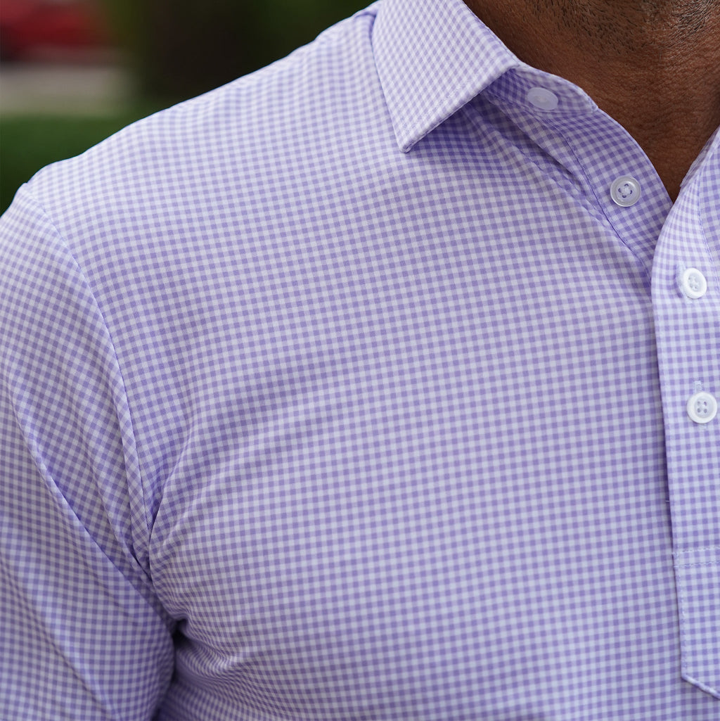 Featherweight Flex Polo Lavender Micro Gingham