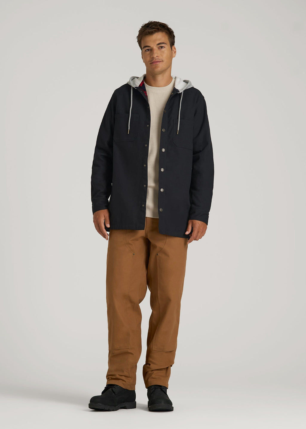 LJ&S Flannel-Lined Canvas Shirt Jacket for Tall Men in Black