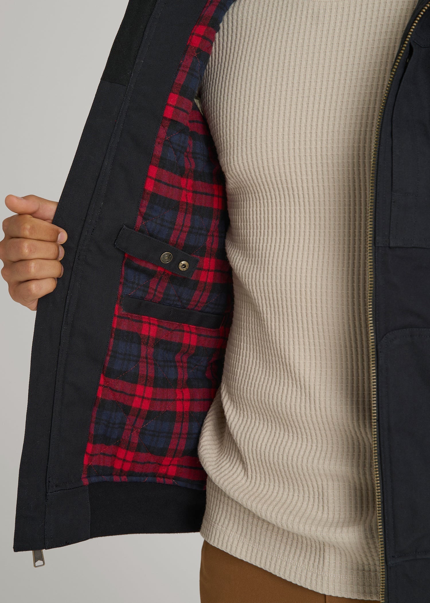 LJ&S Flannel-Lined Canvas Work Vest for Tall Men in Black