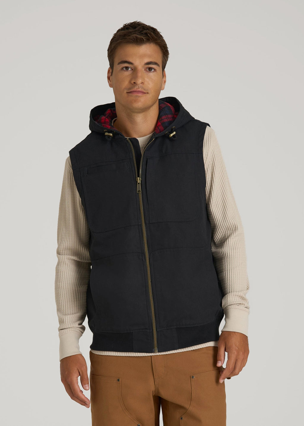 LJ&S Flannel-Lined Canvas Work Vest for Tall Men in Black