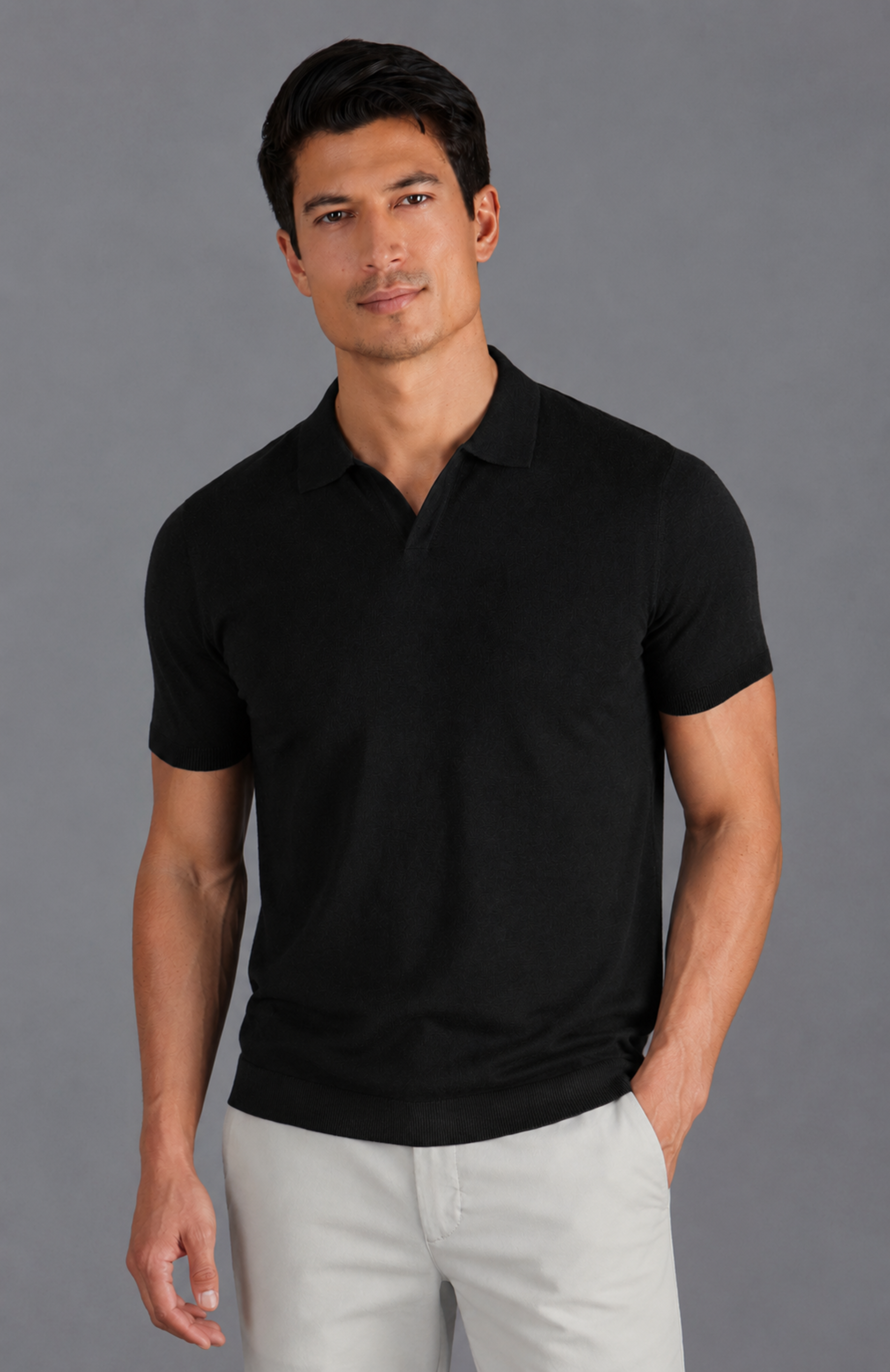 Mens Ultra Fine Cotton Buttonless Polo Shirt