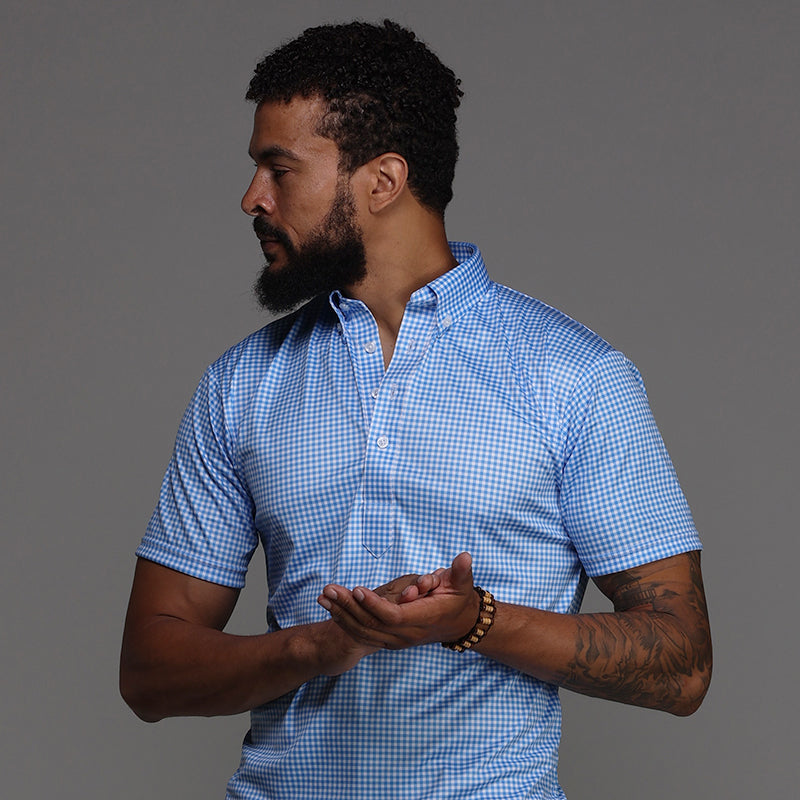 Oxford Button Down Collar Polo Newport Light Blue Gingham