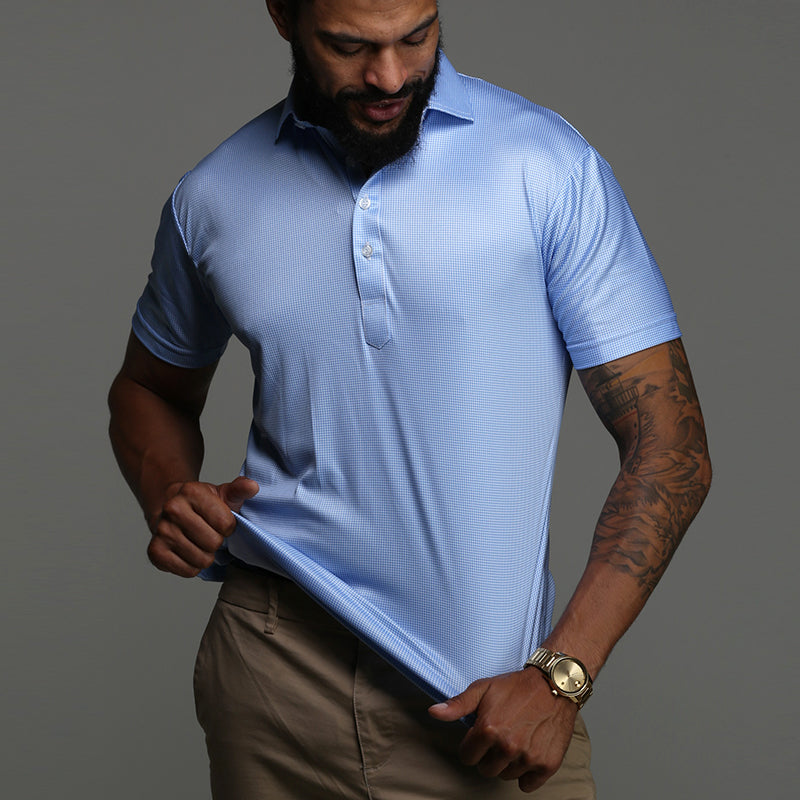 Semi-Spread Collar Polo Blue Houndstooth Original