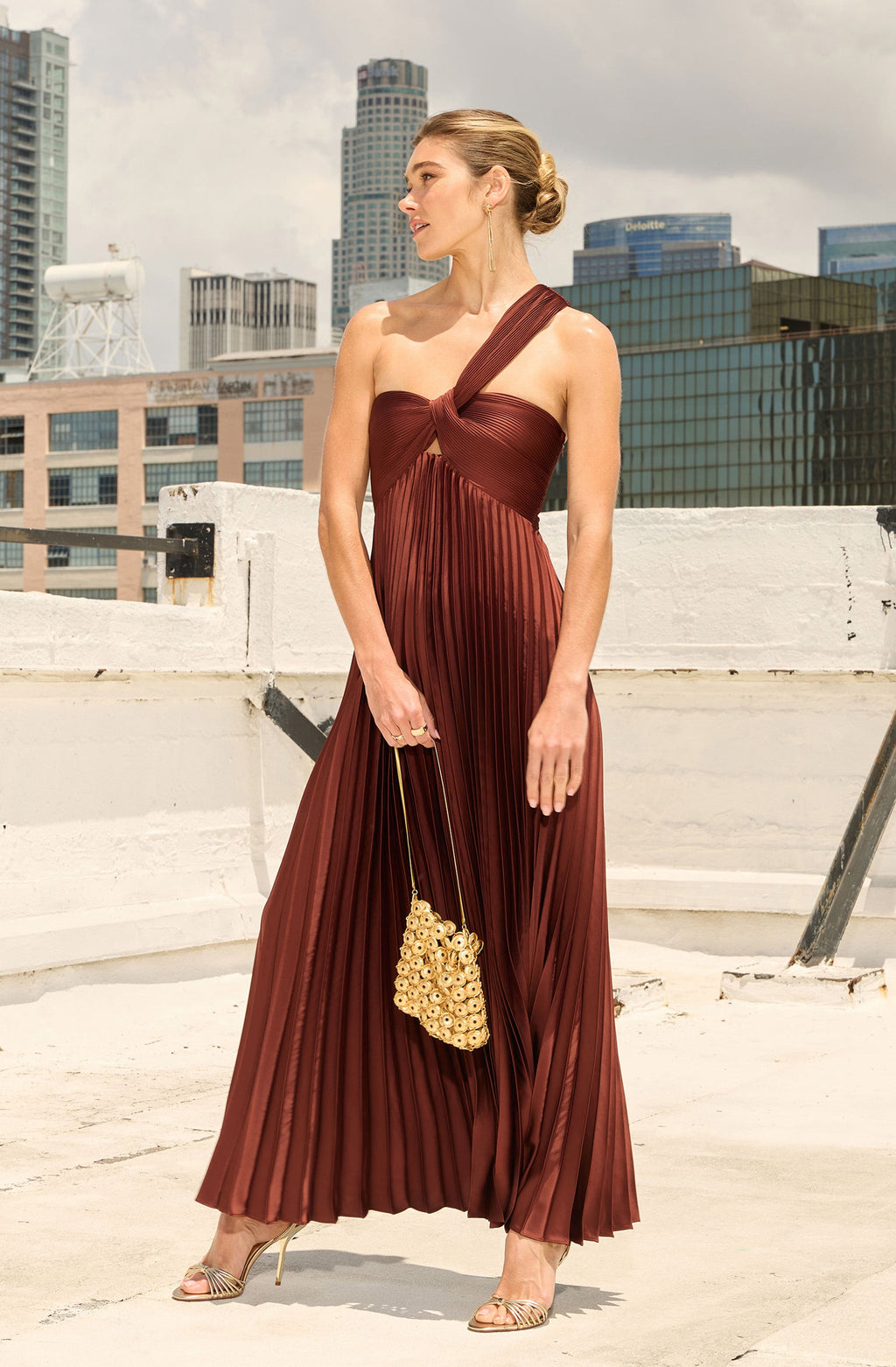 Rasya One-Shoulder Pleated Maxi Dress