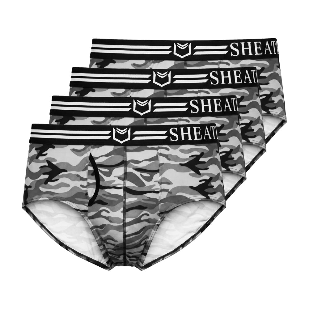 SHEATH Polyester Camo Men's Pouch American Brief (4 Pack)