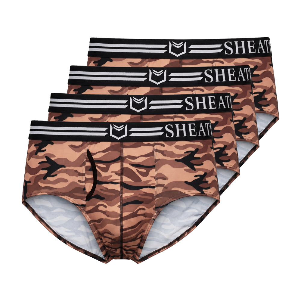 SHEATH Polyester Camo Men's Pouch American Brief (4 Pack)