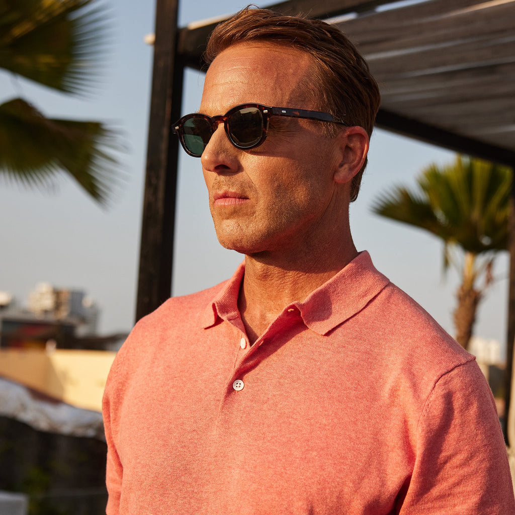 Toscano Linen Blend Polo Salmon