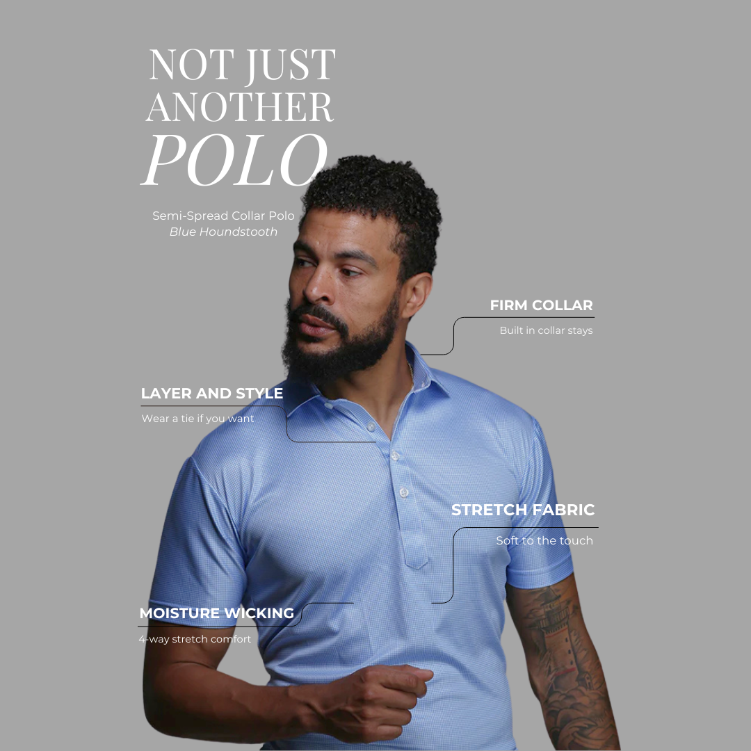 Semi-Spread Collar Polo Blue Houndstooth Original