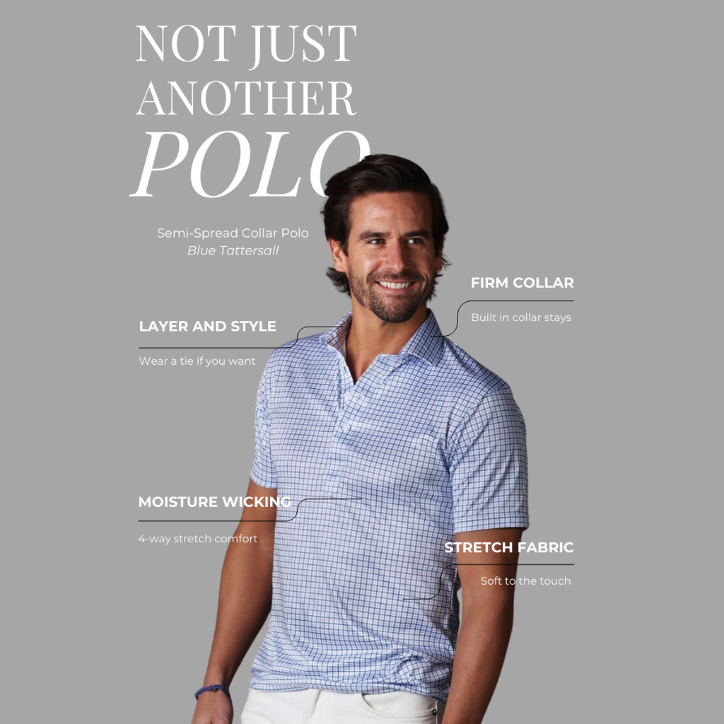 Semi-Spread Collar Polo Blue Tattersall Original