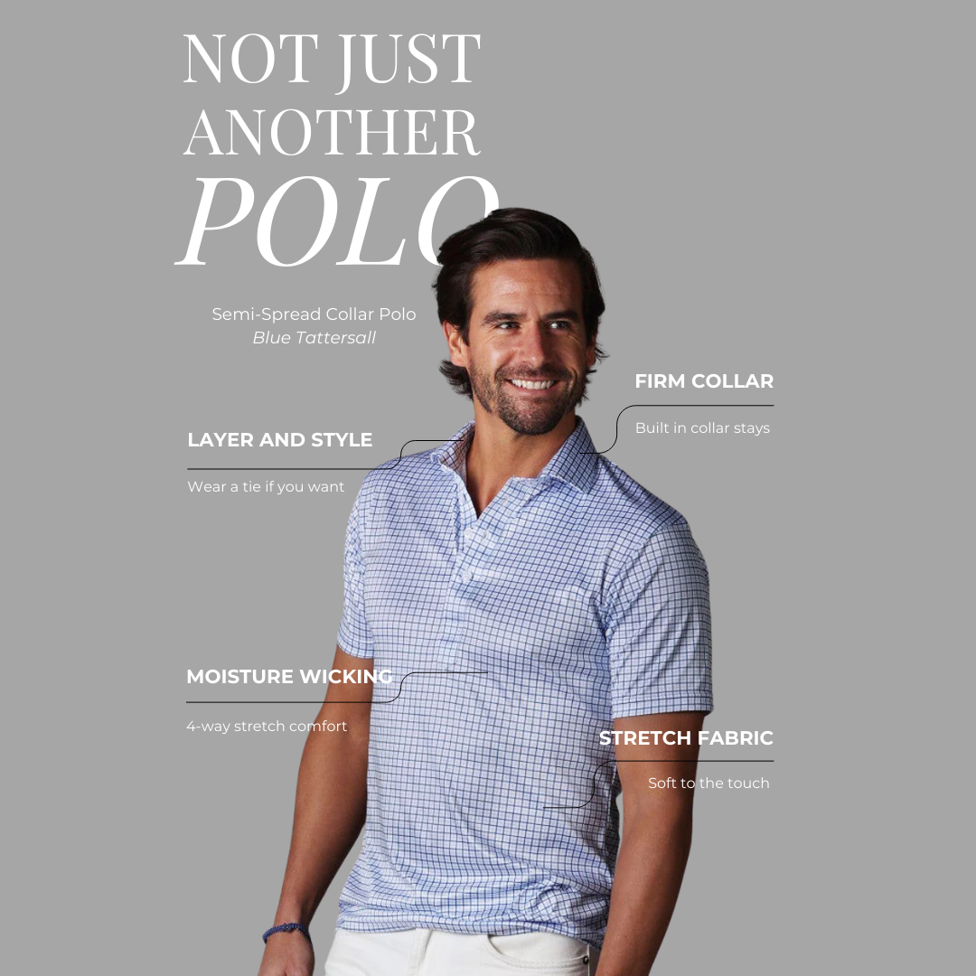 Semi-Spread Collar Polo Blue Tattersall Original