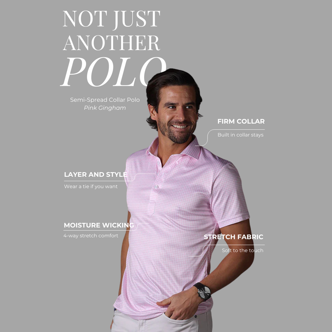 Semi-Spread Collar Polo Pink Gingham Original