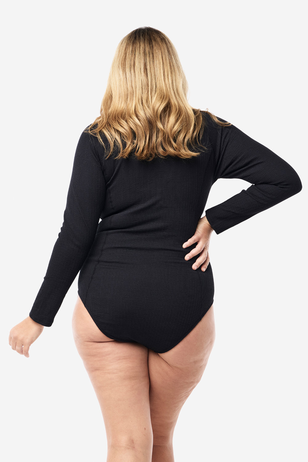 Surfers Long Sleeve Zip Up One Piece - Black Texture