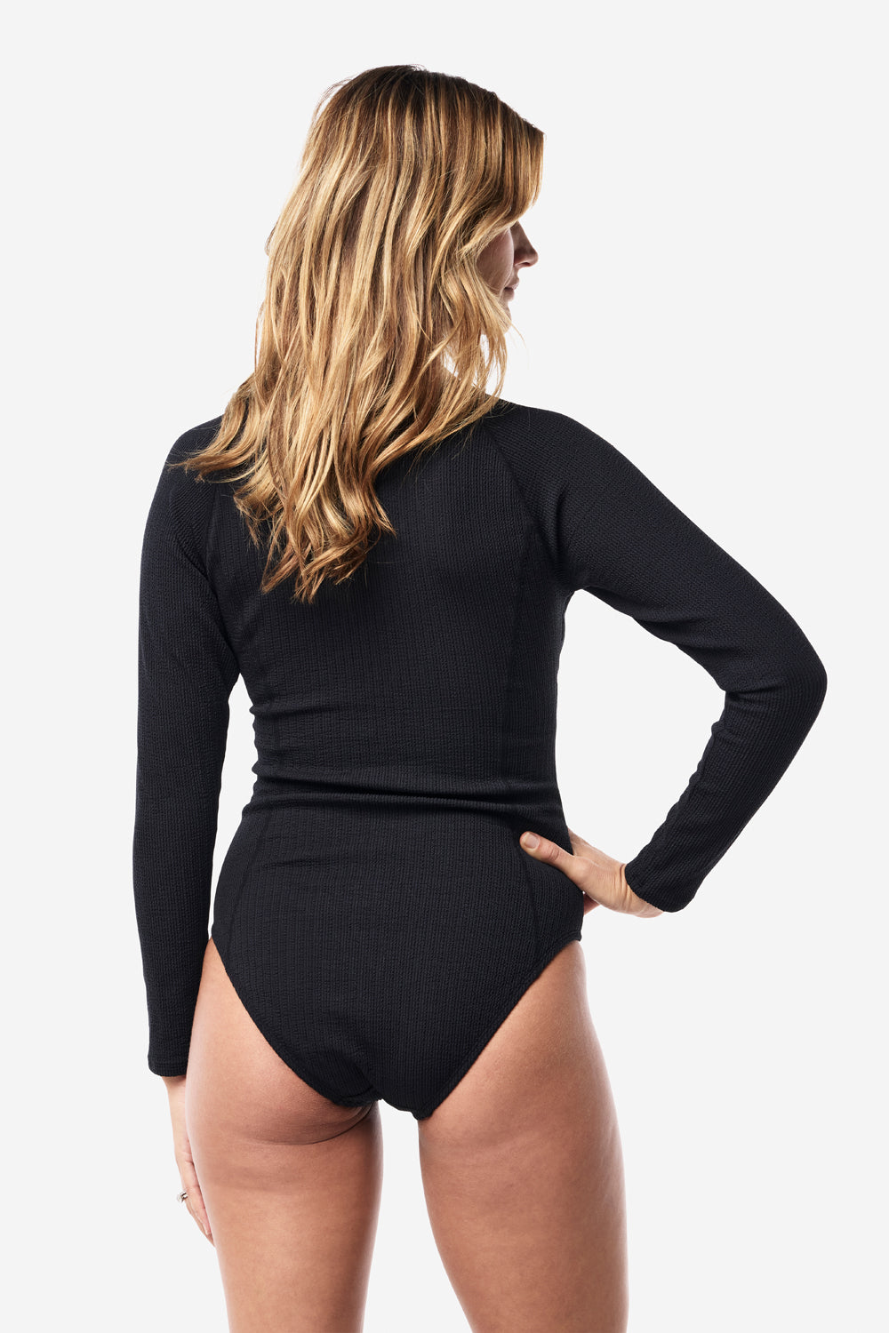 Surfers Long Sleeve Zip Up One Piece - Black Texture