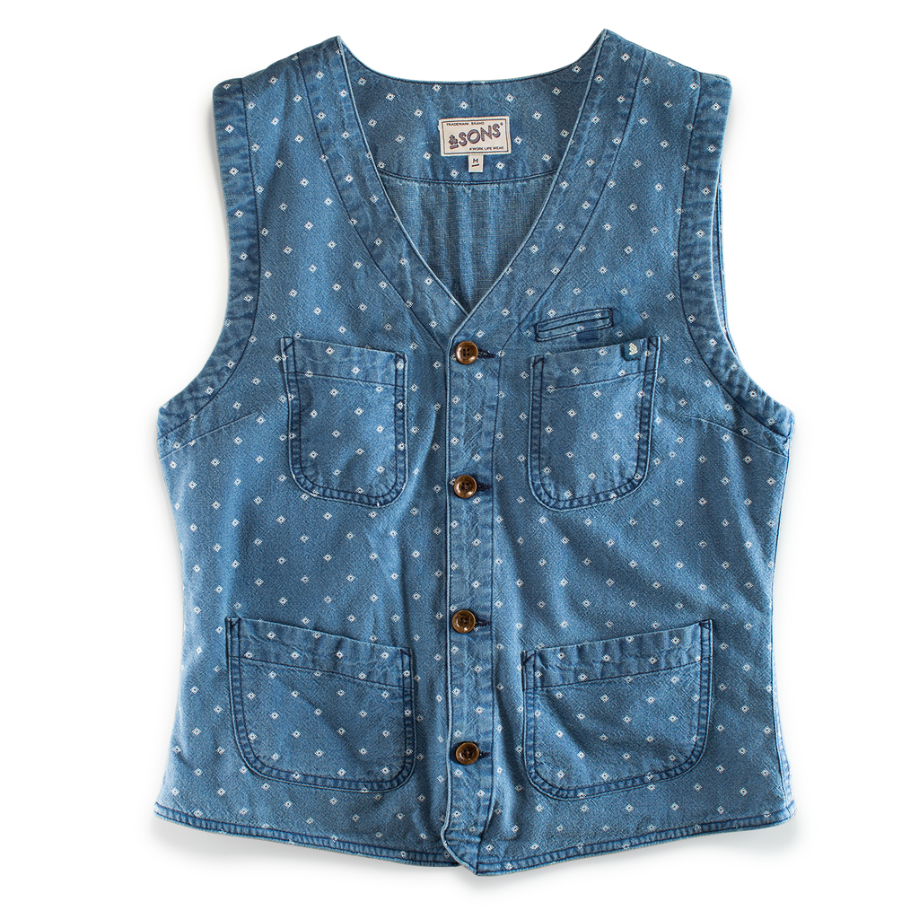 &SONS Drifter Indigo Pattern Waistcoat