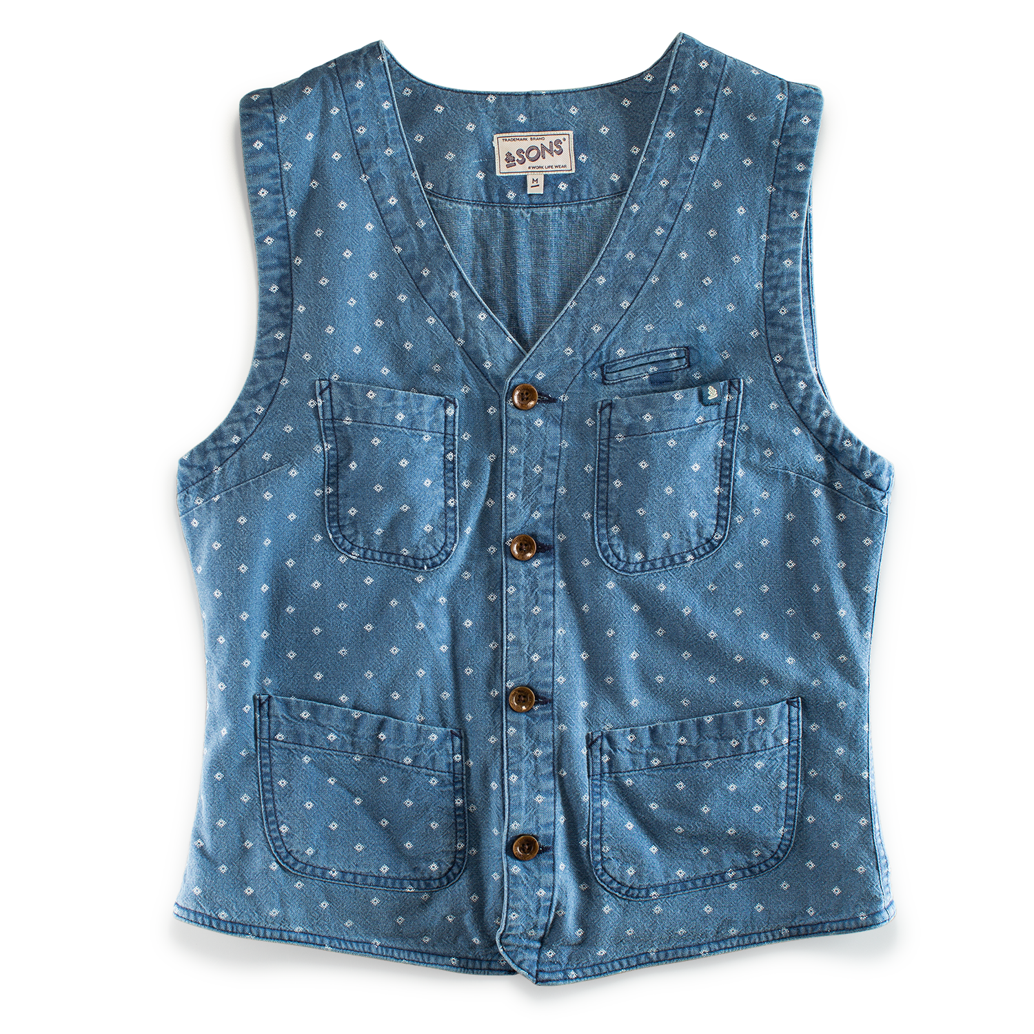&SONS Drifter Indigo Pattern Waistcoat